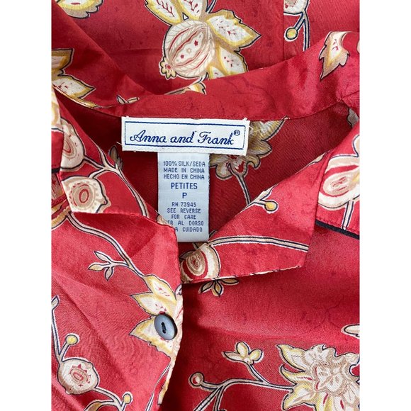 Vintage Red/Gold Silk Button Down Top | Petite - Picture 3 of 3